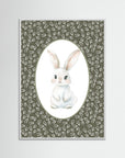 Bunny Green Botanical Art Print | Children's Room & Nursery Wall Art White Wood No border