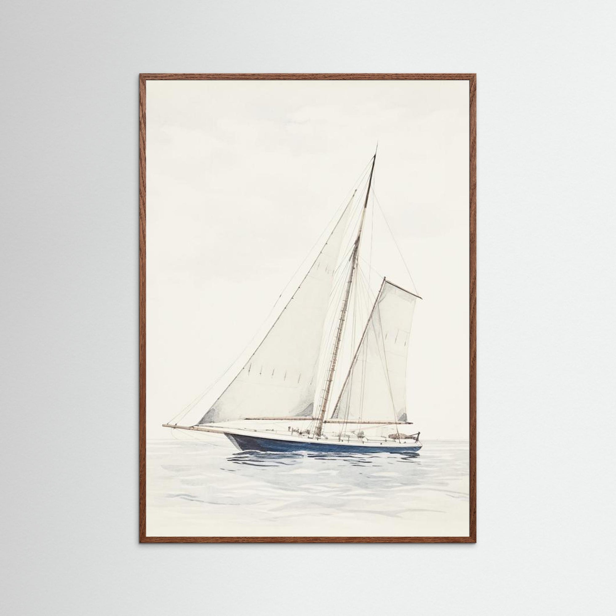 Sailboat Wall Art Print Oak Dark No border