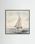 Soft Neutral Ocean Sailboat Print Black Wood No border