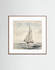 Soft Neutral Ocean Sailboat Print Oak Dark White