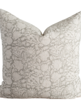 ** ARTISAN VARIATION **  Dahlia Floral Block Printed Pillow Cover | Greige