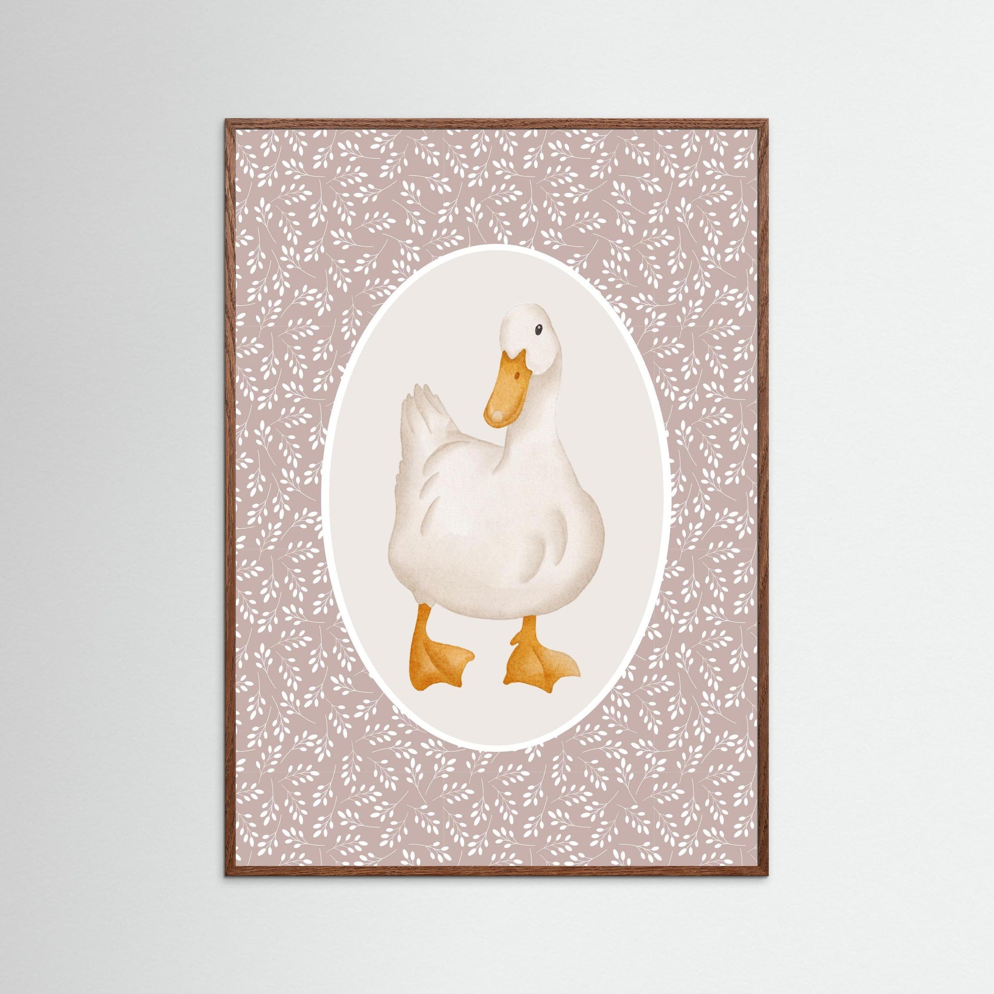 Duck Pink Botanical Art Print | Children's Room & Nursery Wall Art Oak Dark
