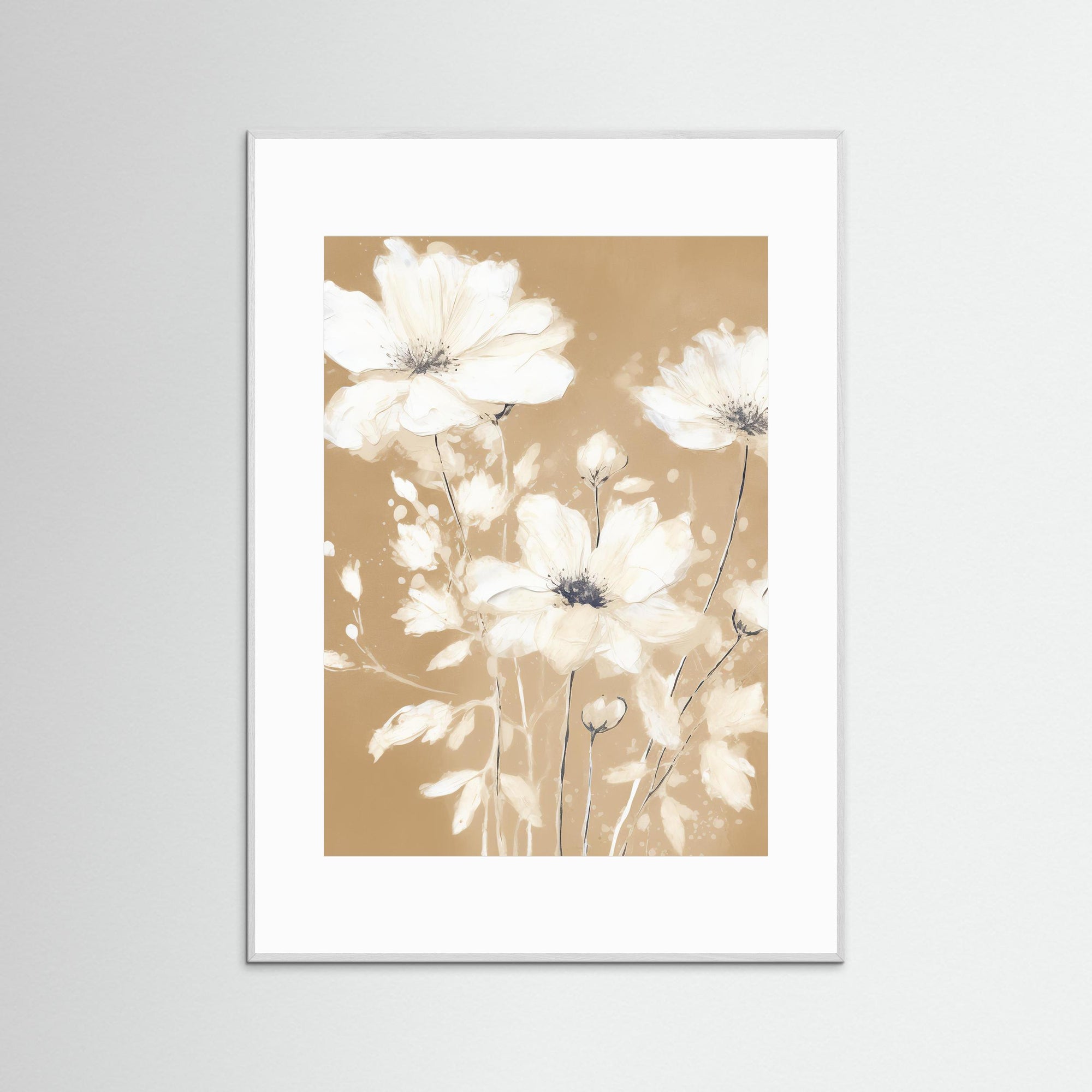 Neutral White Flowers Floral Art Print White Wood White