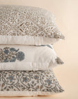 Juliette Floral Block Printed Pillow Cover | Blue, Mustard