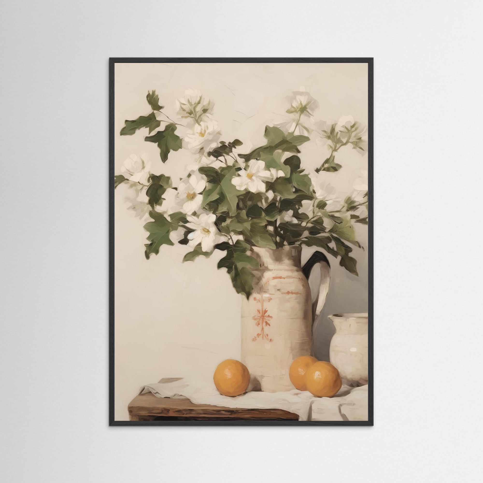 Classic Floral and Fruit Still Life Print Black Wood No border