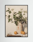 Classic Floral and Fruit Still Life Print Black Wood No border