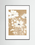 Neutral White Flowers Floral Art Print Black Wood White