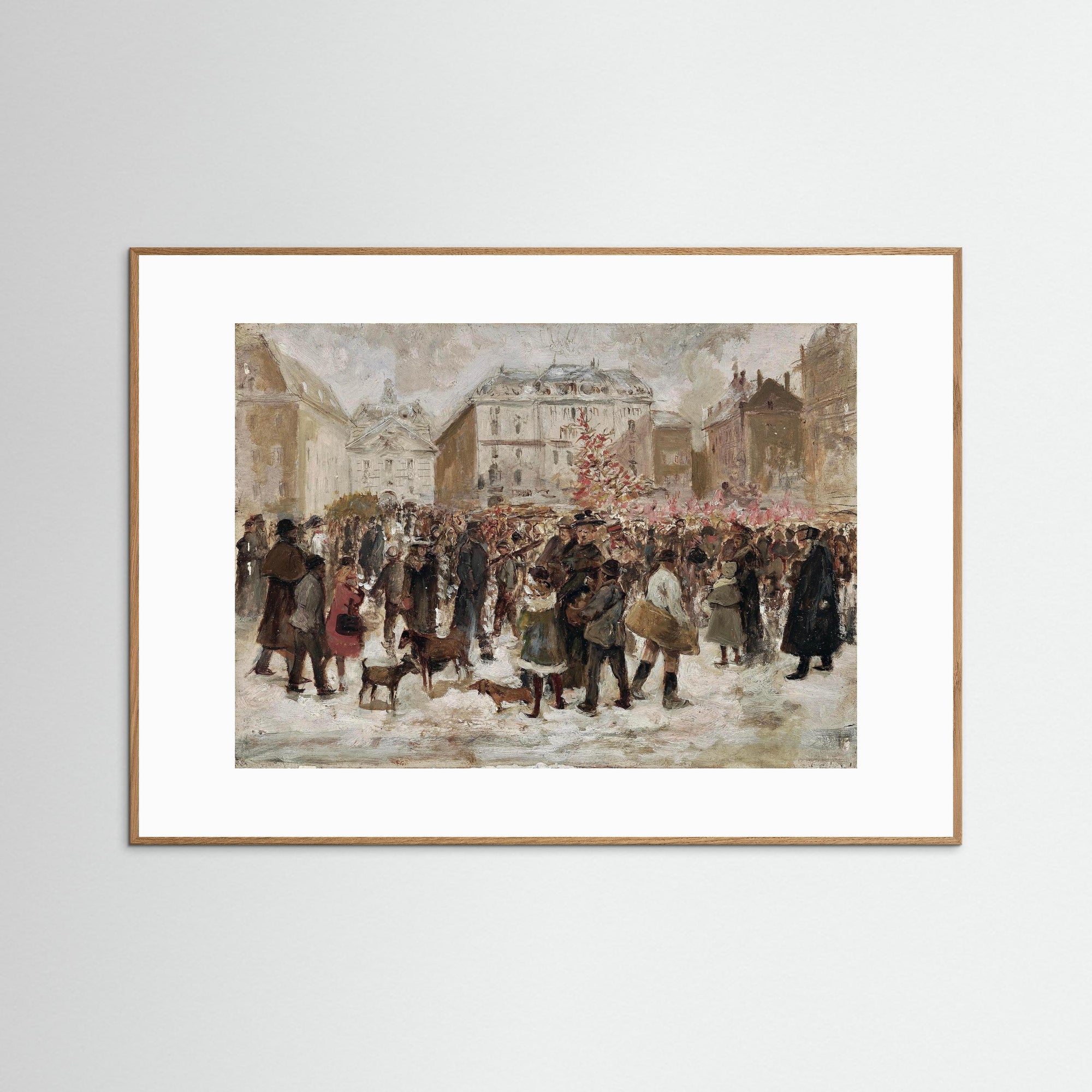 Vintage Parisian Street Scene Art Print Oak Nature White