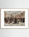 Vintage Parisian Street Scene Art Print Oak Nature White