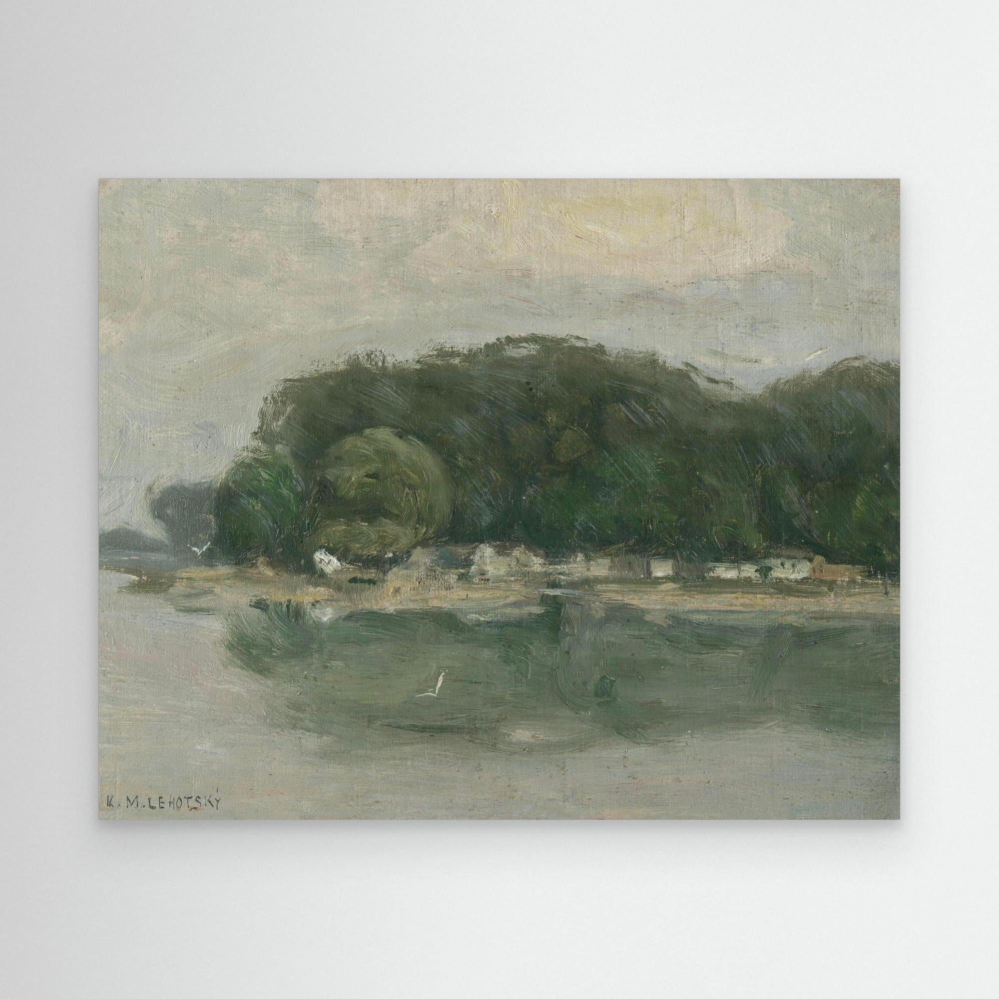 Vintage European Riverside Village Landscape Canvas No Frame