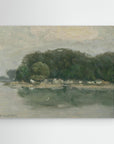 Vintage European Riverside Village Landscape Canvas No Frame