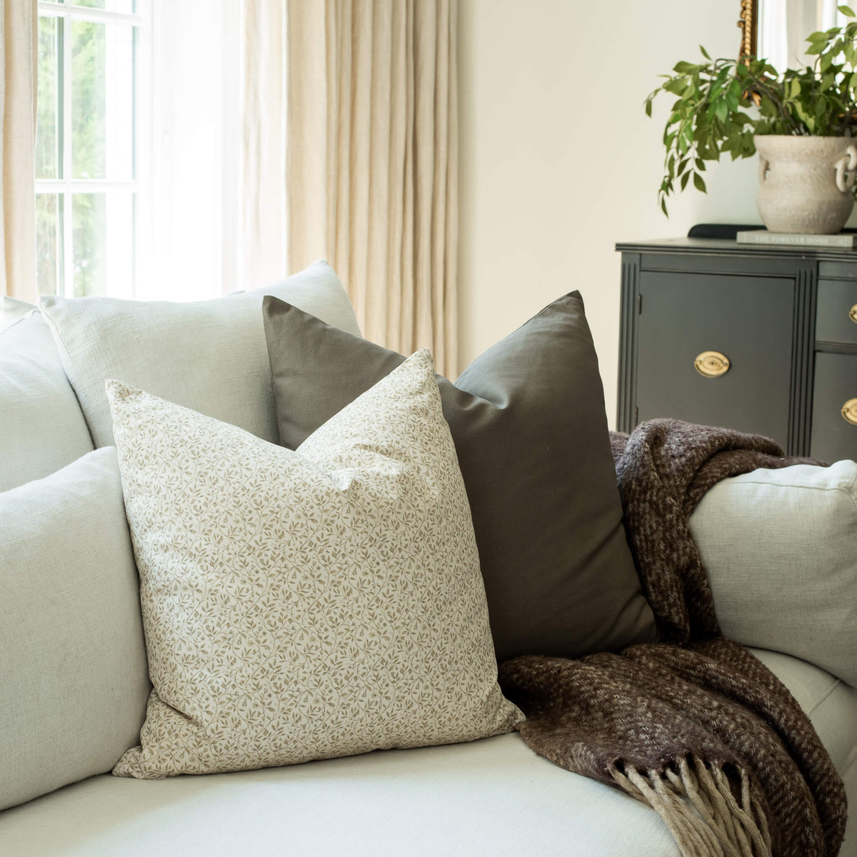 Mila Neutral Botanical Pillow Cover