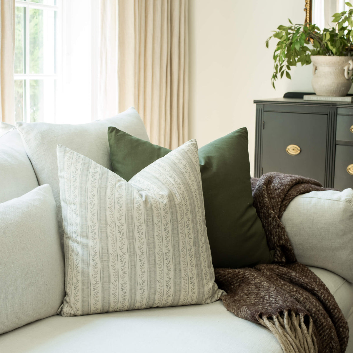 Faye Blue Vine Stripe Pillow Cover