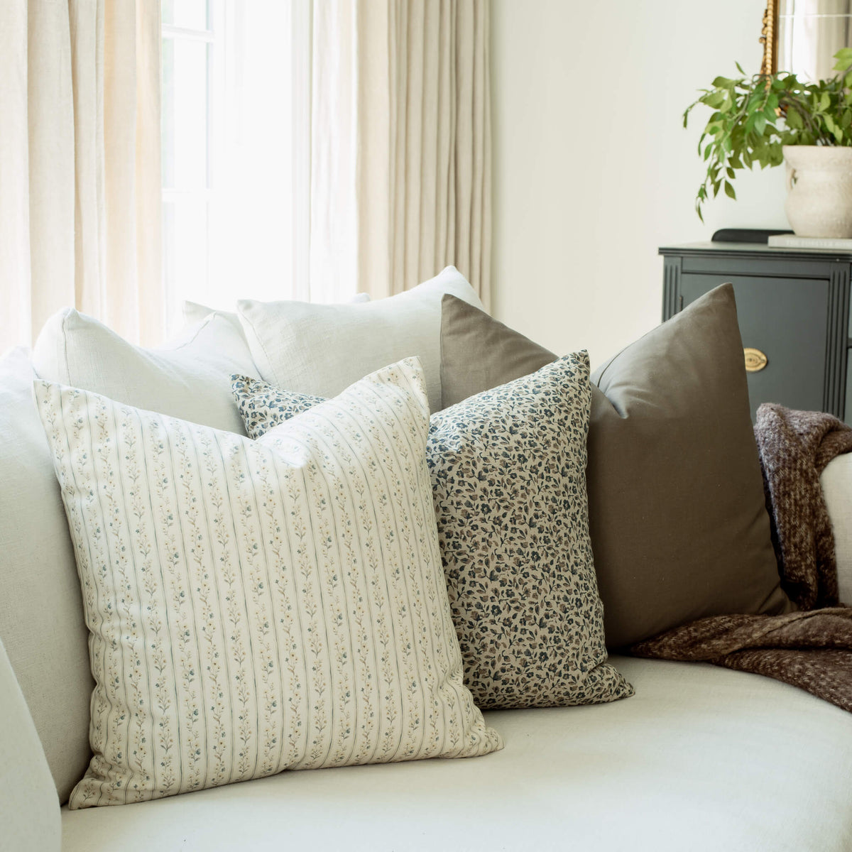 Willa Blue Floral Stripe Pillow Cover
