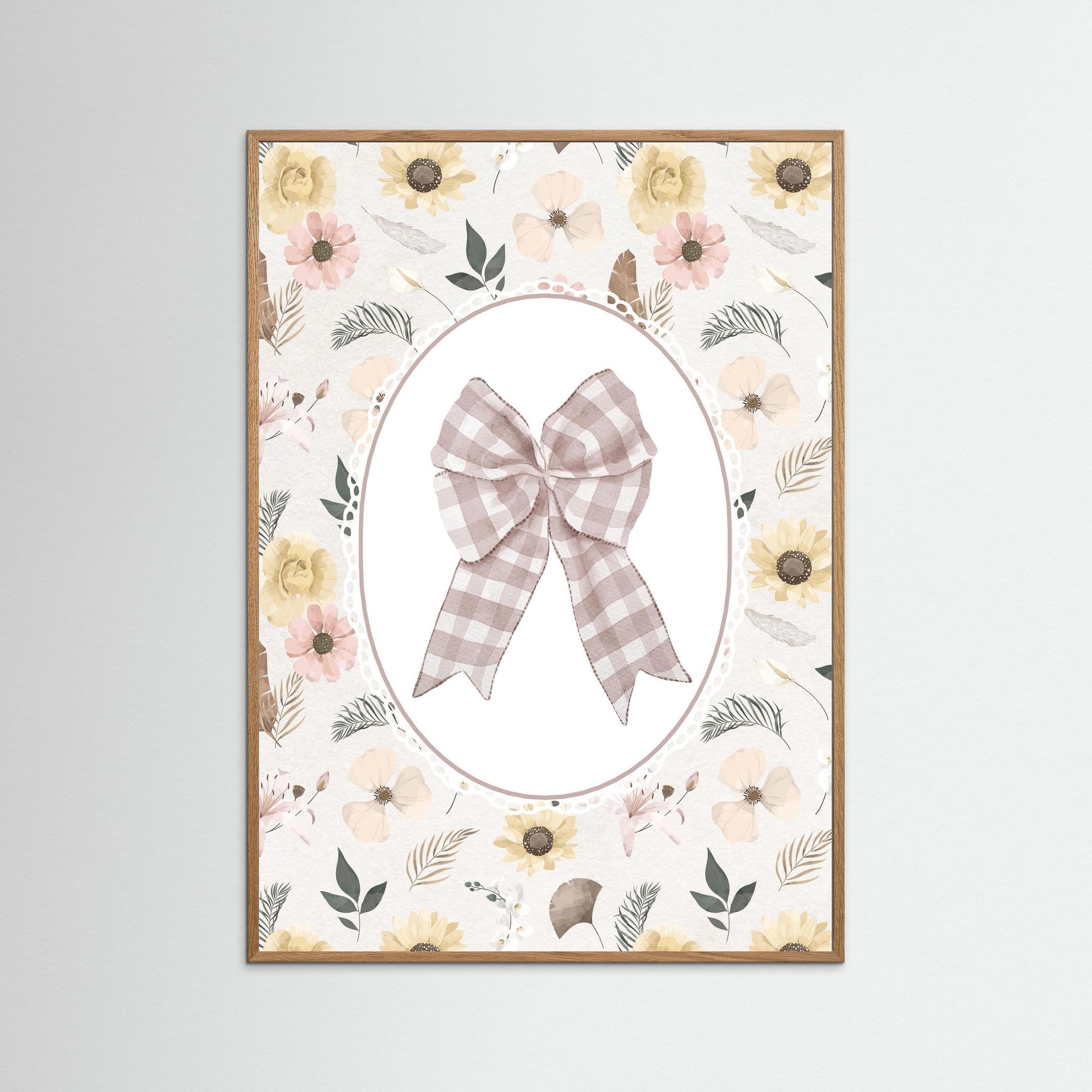 Pink Gingham Bow Wall Art | Girls Bedroom &amp; Nursery Decor Oak Nature
