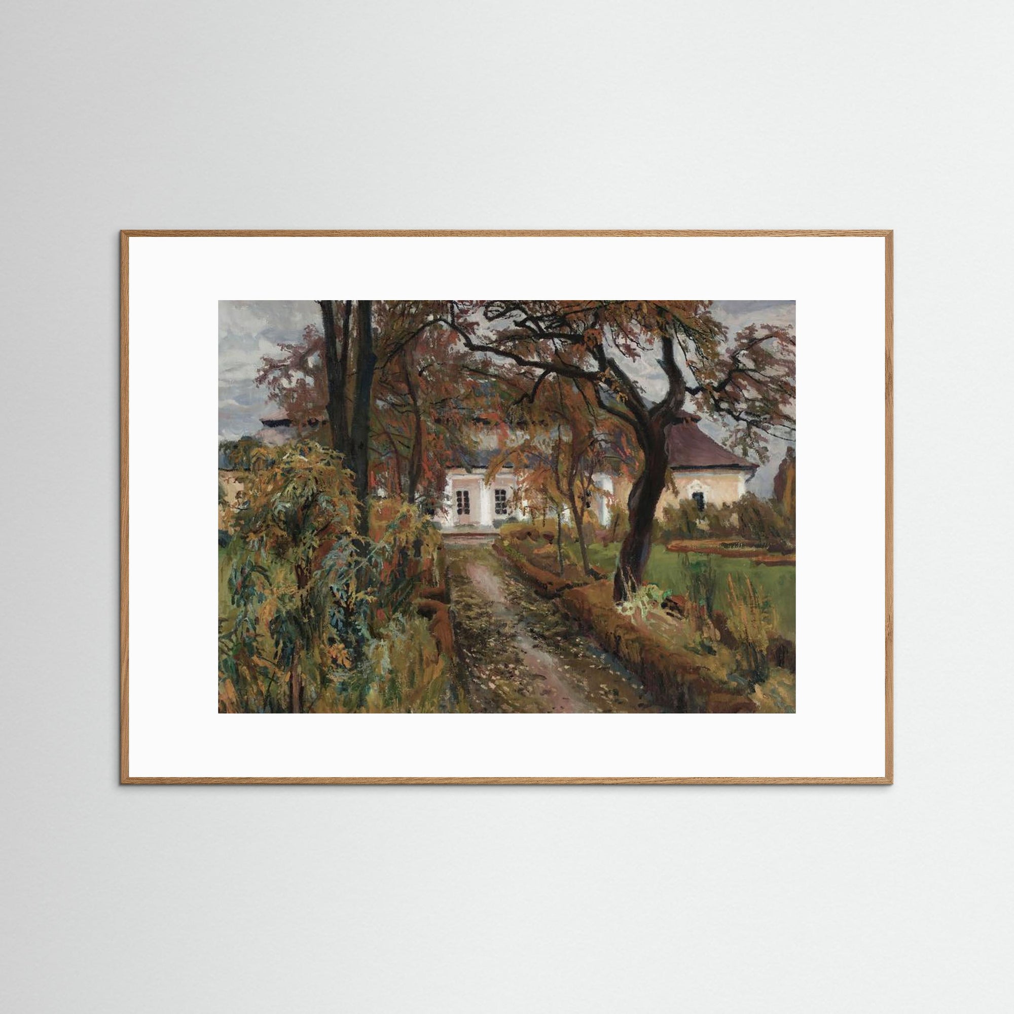 Cottage Landscape Art Print Oak Nature White