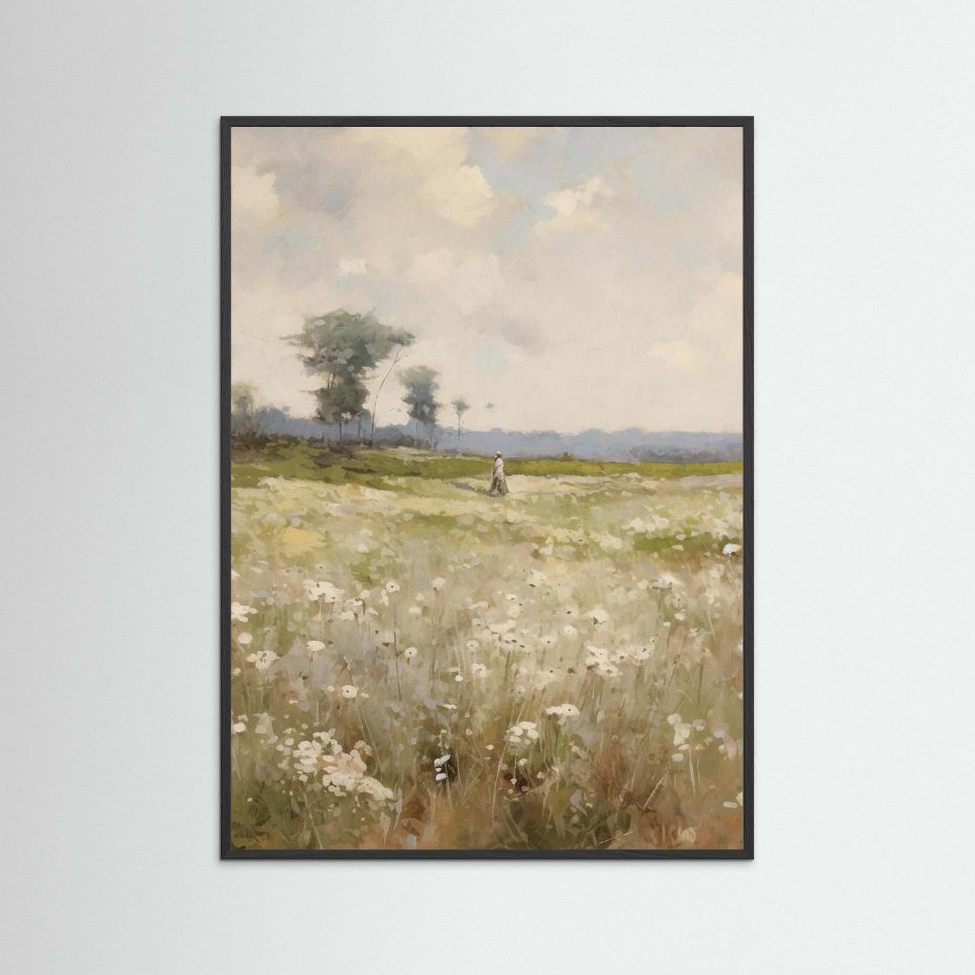 Countryside Field Landscape Art Print Black Wood No border