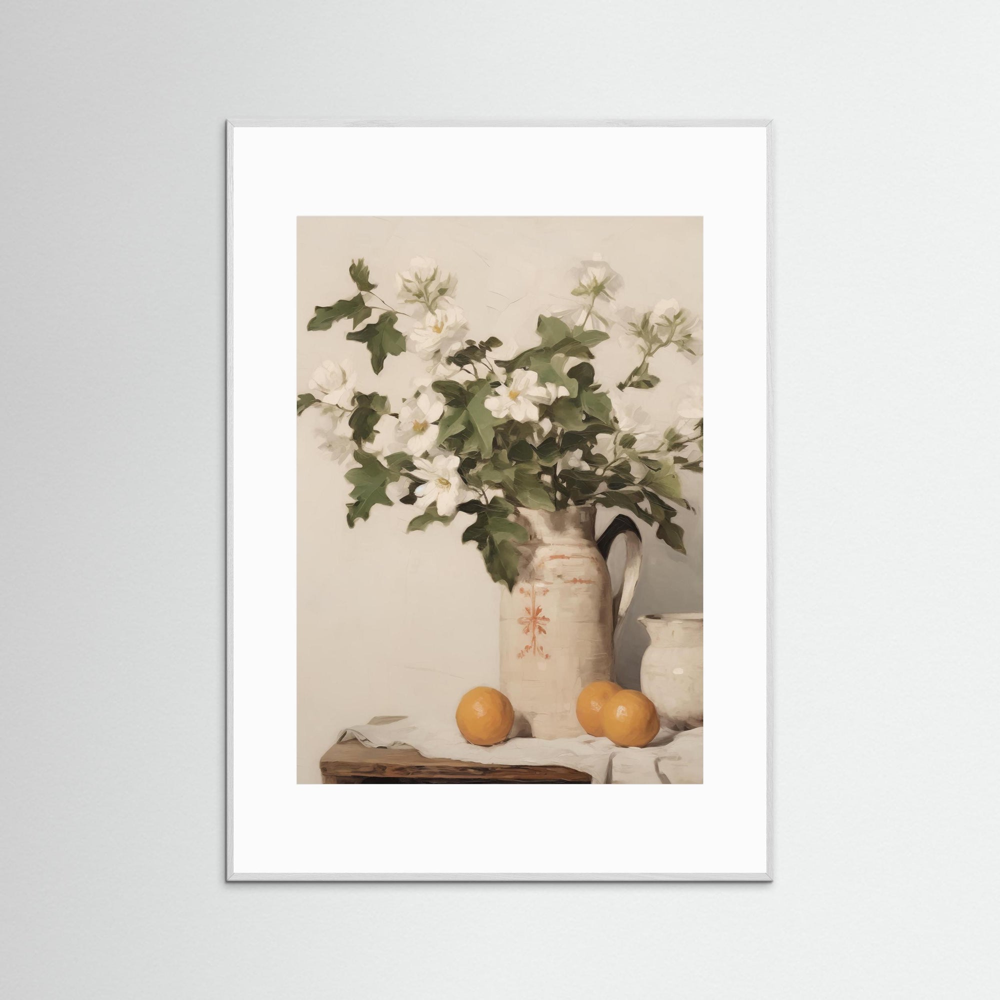 Classic Floral and Fruit Still Life Print White Wood White