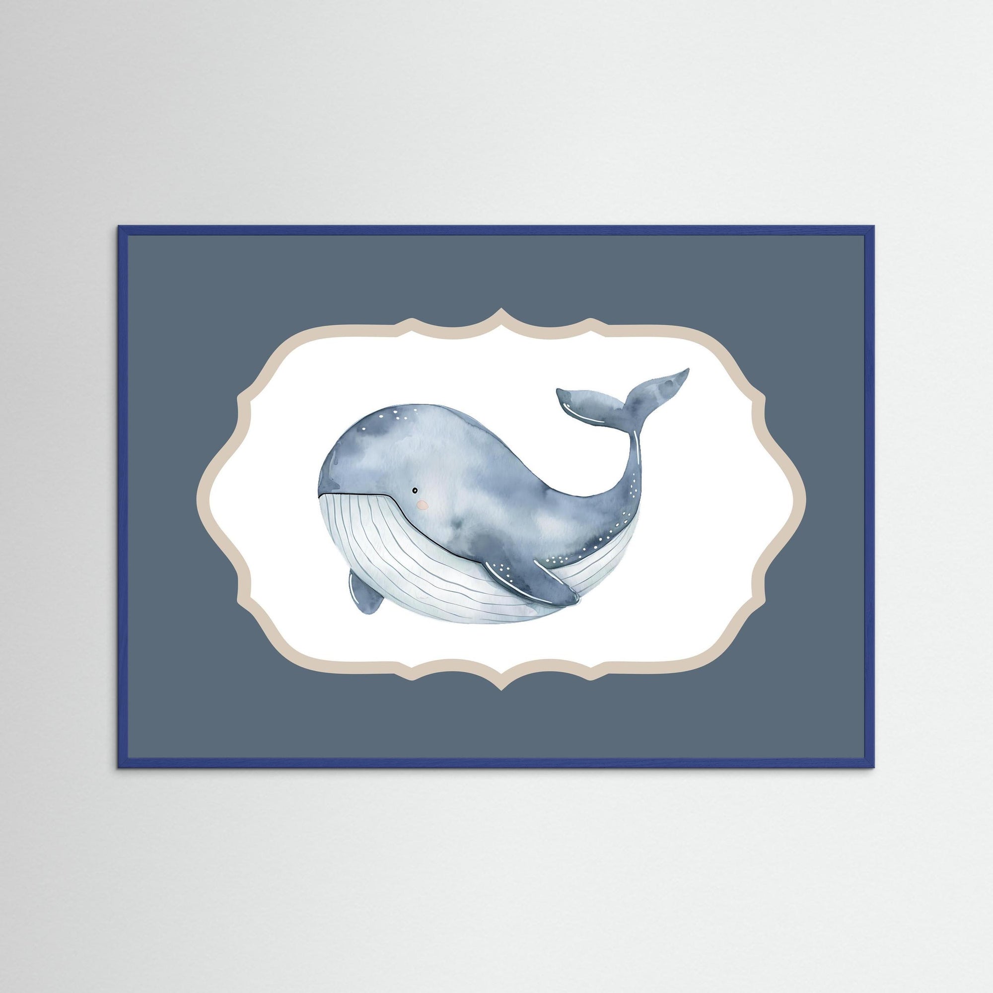 Blue Whale Watercolor Art | Kids Room & Nursery Decor Blue Wood