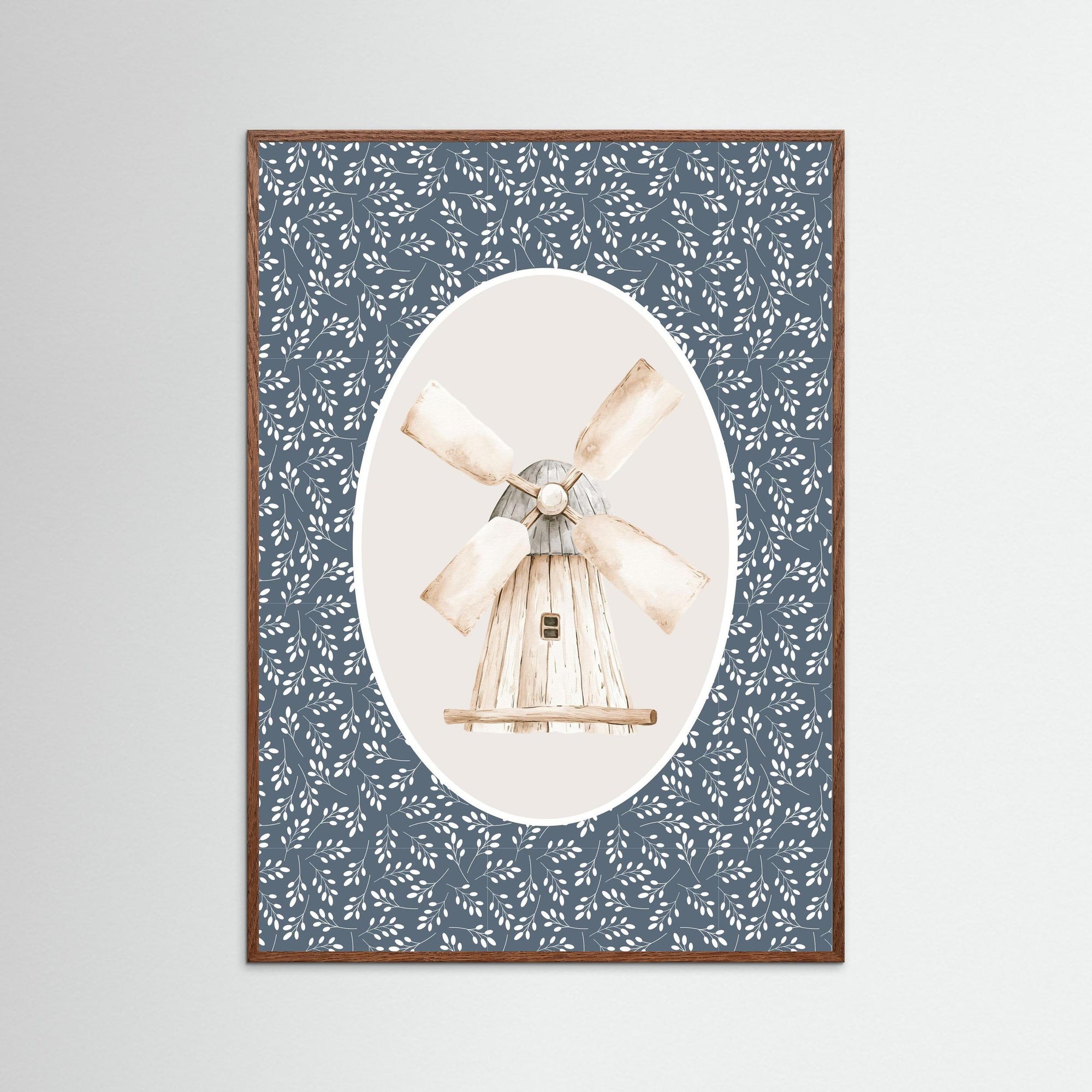 Windmill Art Print | Children's Room &amp; Nursery Wall Art Oak Dark