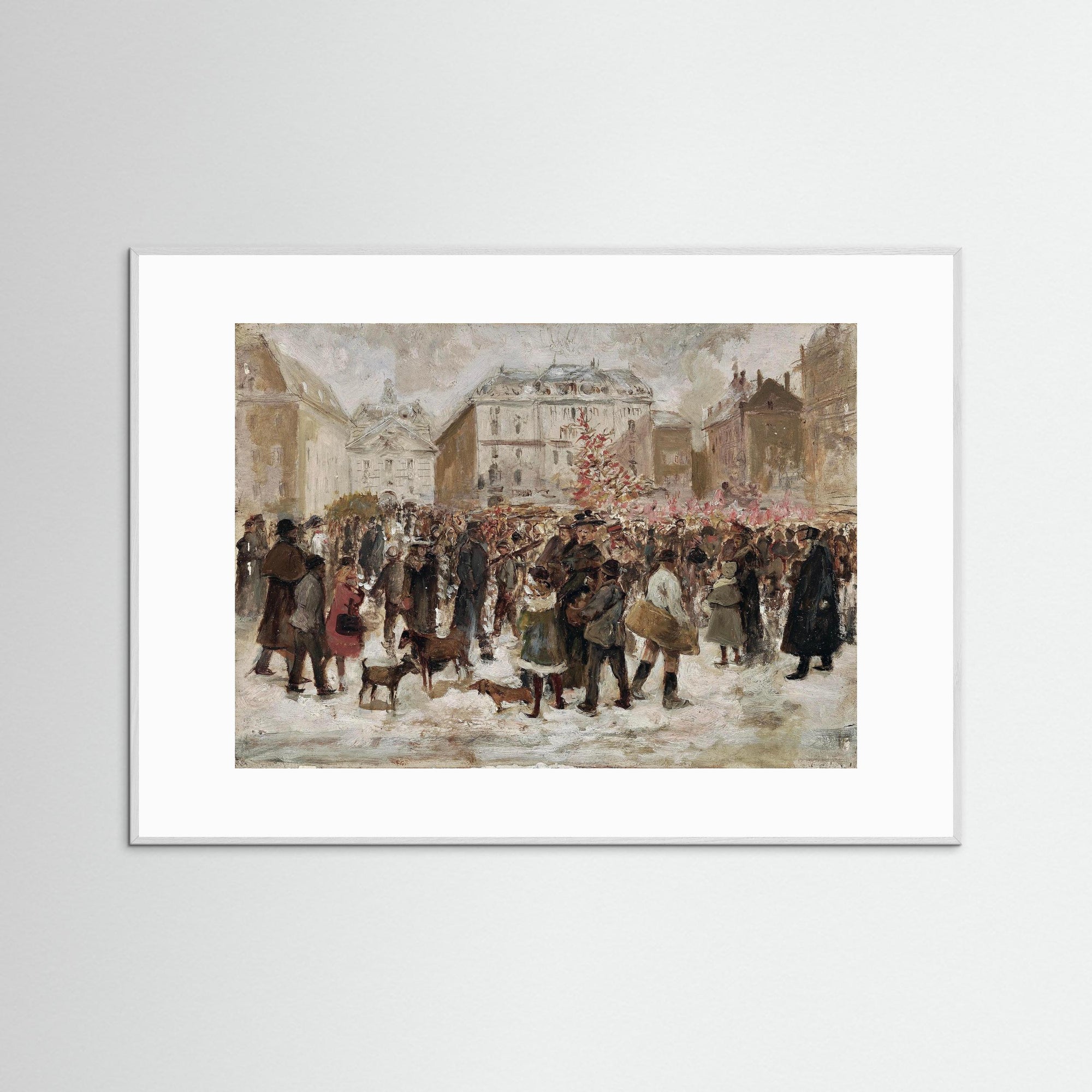 Vintage Parisian Street Scene Art Print White Wood White