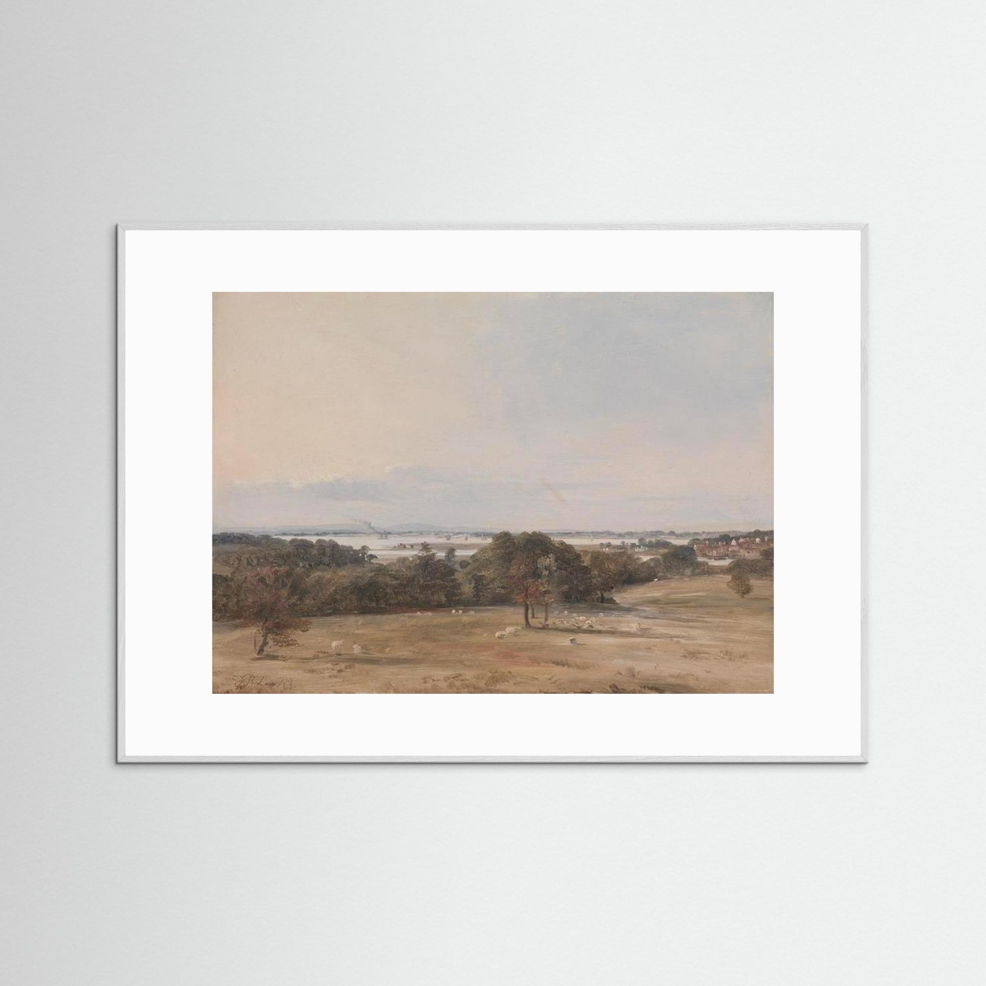 Vintage Pastoral Landscape Art Print White Wood White