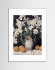 Vintage Fruit and Floral Arrangement Print White Wood White