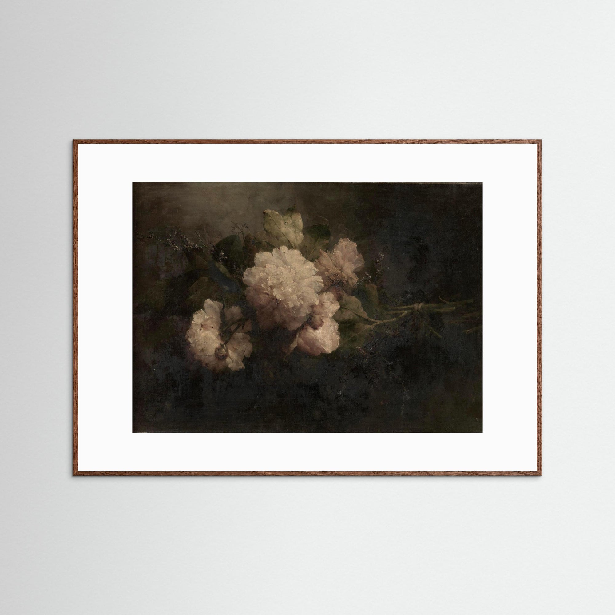 Peonies Bouquet Still Life Art Print Oak Dark White