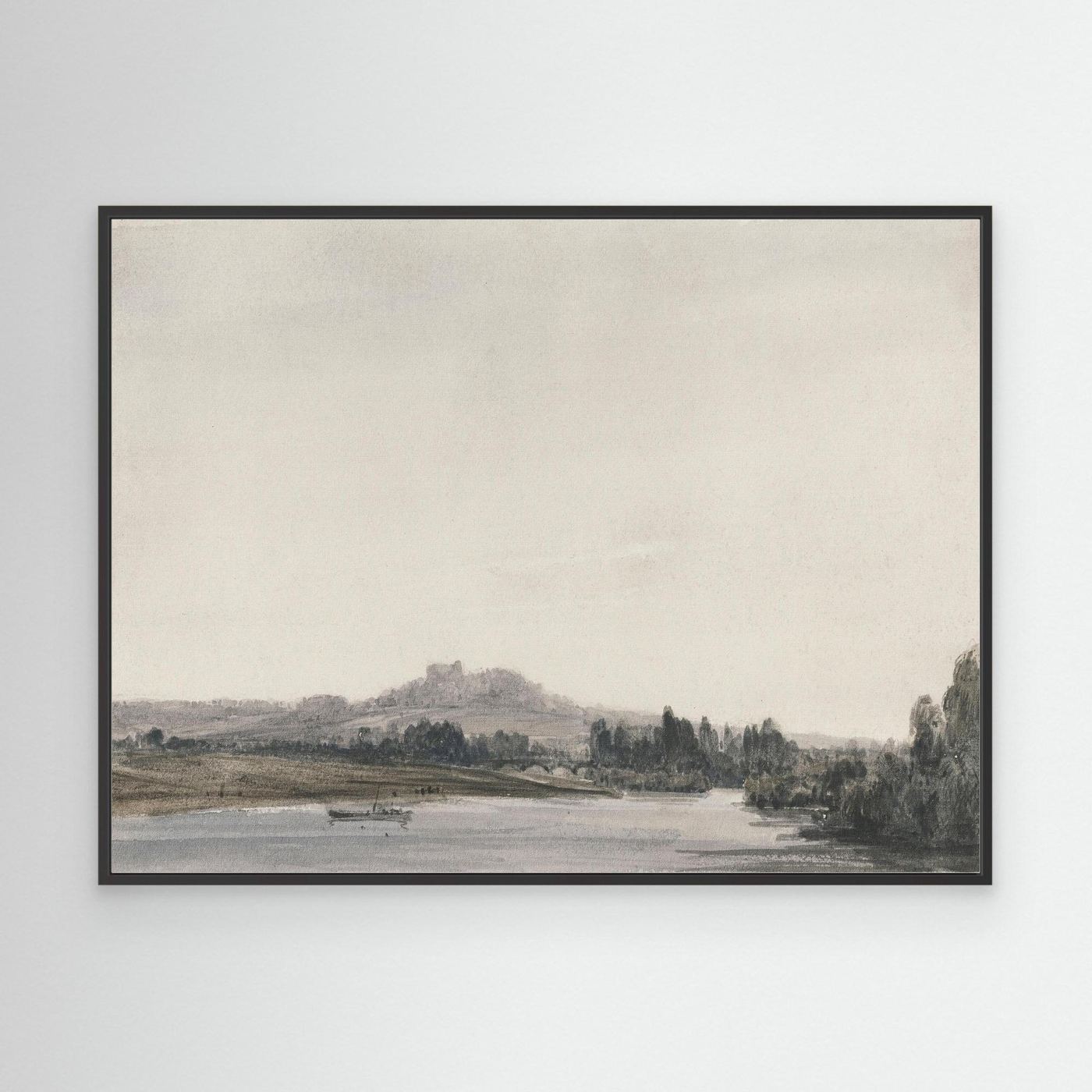 Neutral Lake Landscape Canvas Wall Art | Serene Water View Nature Artwork Black