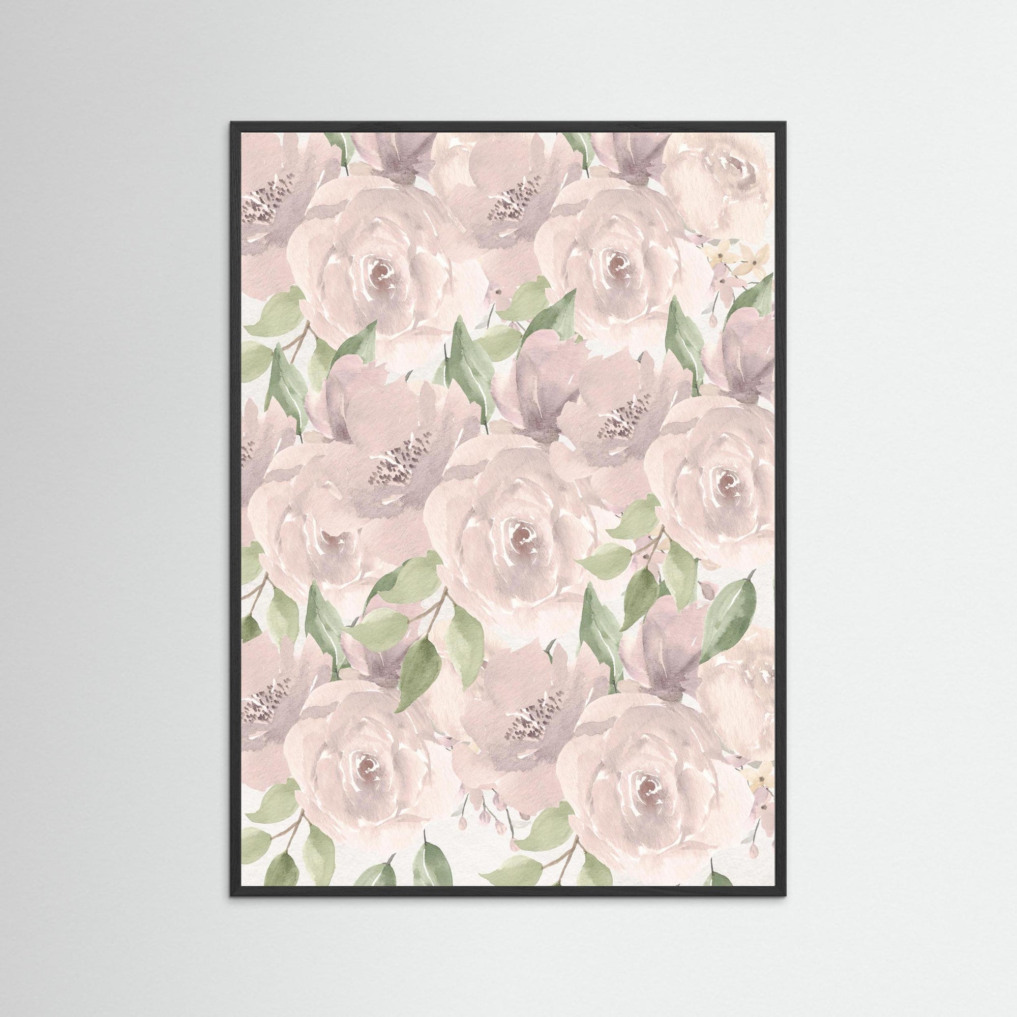 Soft Pink Floral Illustration | Children's Room Wall Art Black Wood