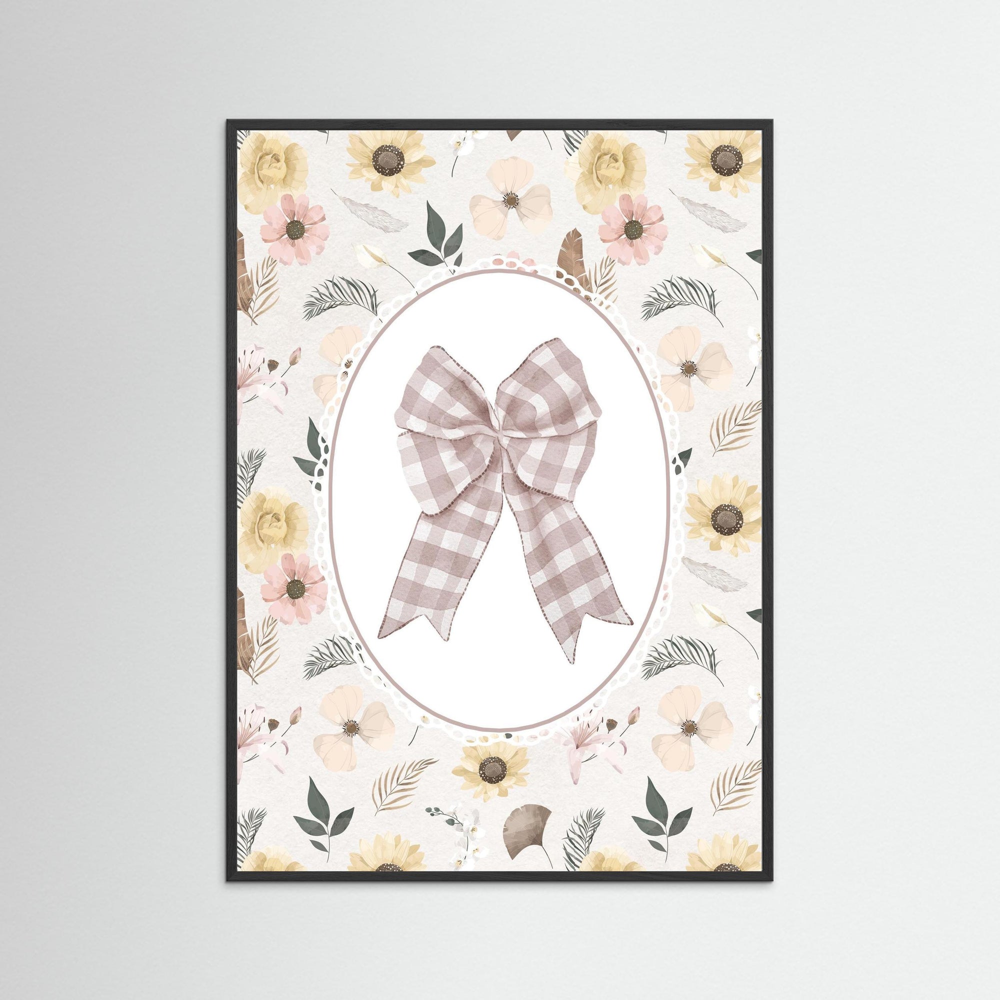 Pink Gingham Bow Wall Art | Girls Bedroom & Nursery Decor Black Wood
