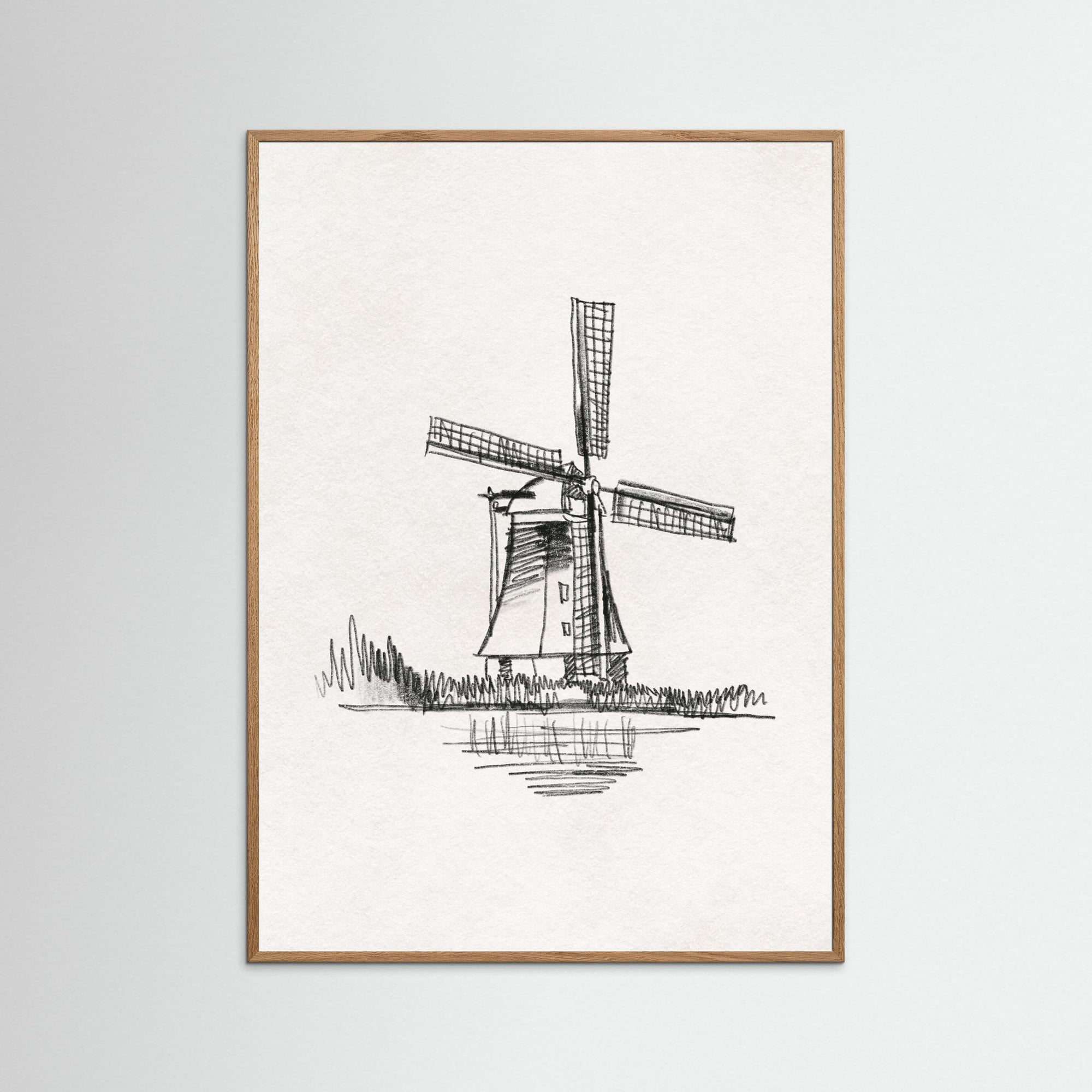 Windmill Sketch Wall Art | Children's Room Decor Oak Nature