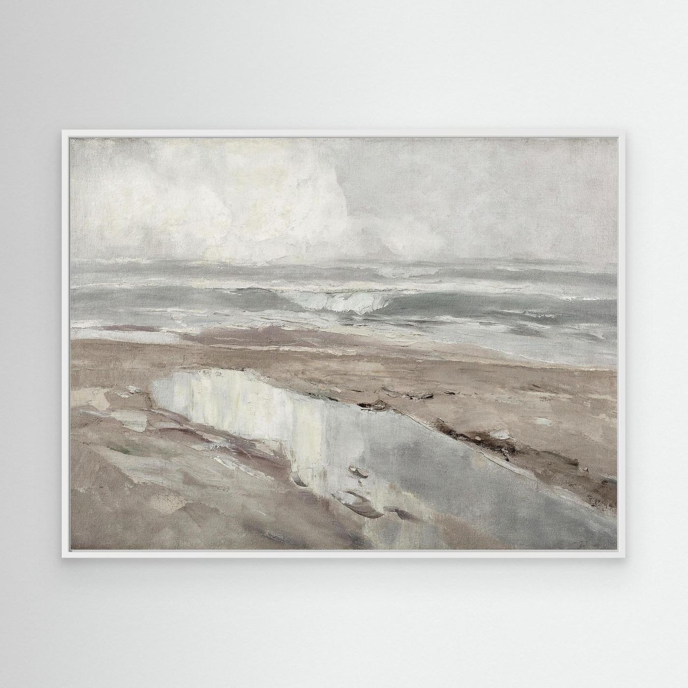Large Coastal Water Canvas Painting | Beach Landscape Wall Art White