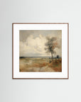 Soft Neutral Field Landscape Art Print Oak Dark White