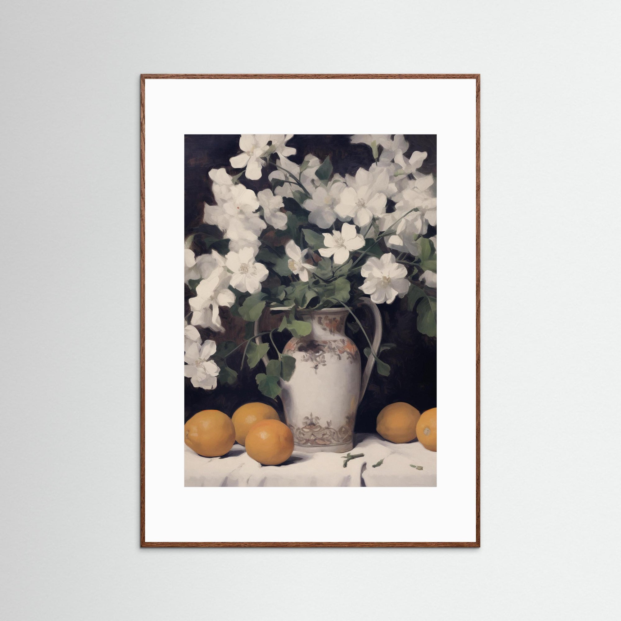 Vintage Fruit and Floral Arrangement Print Oak Dark White
