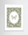 Green Butterfly Botanical Art Print | Children's Room Decor White Wood White