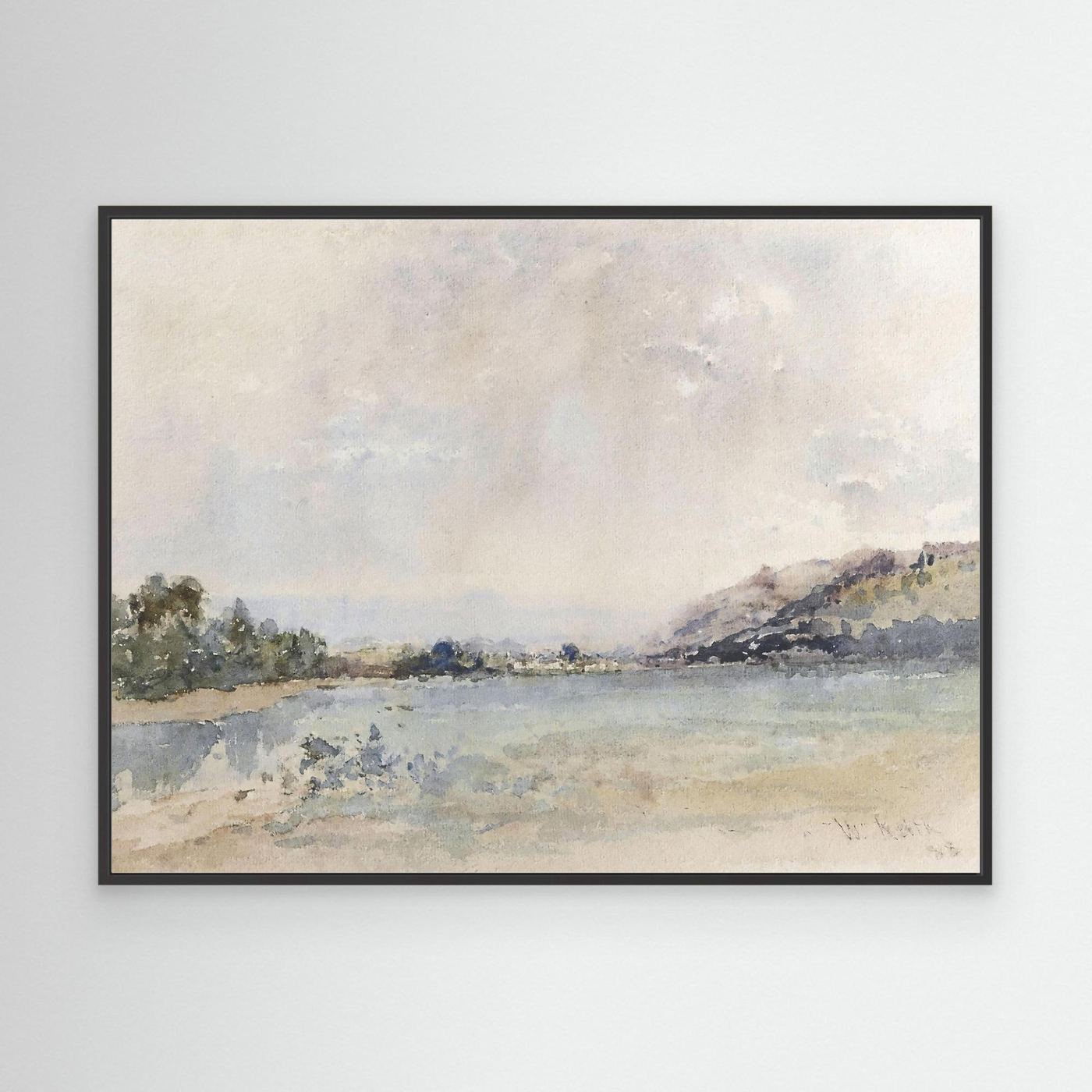 Calm Water Landscape Canvas | Coastal Wall Art for Neutral Home Decor Black