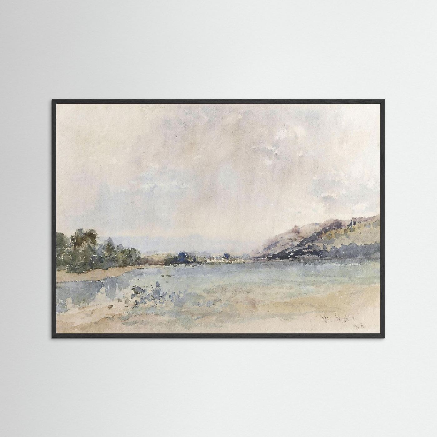 Calm Water Landscape Print | Coastal Wall Art for Neutral Home Decor Black Wood No border