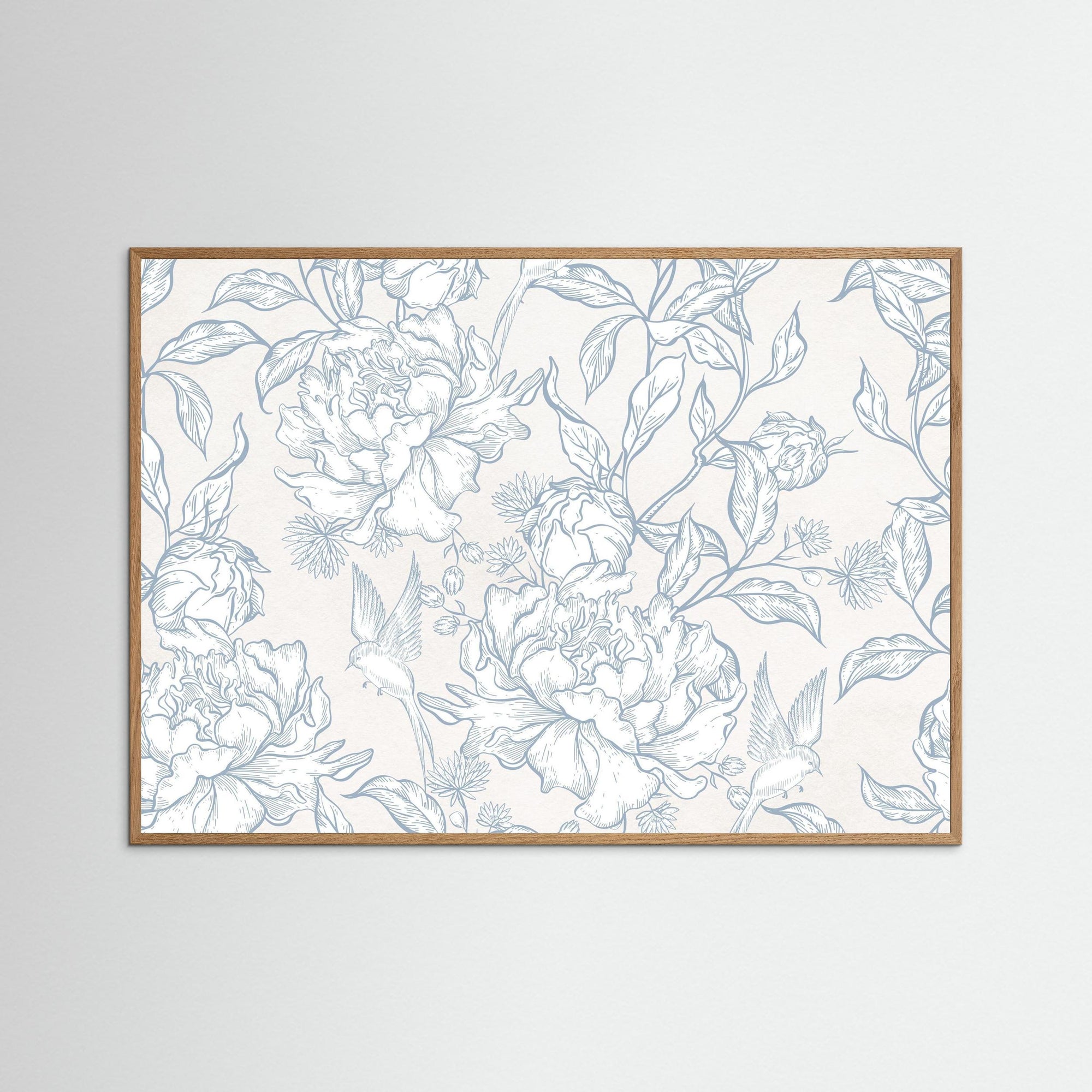 Blue Floral Pattern Art Print | Vintage Inspired Botanical Wall Art Oak Nature