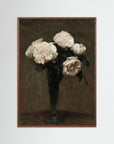 White Floral Vase Art Print Oak Dark No border