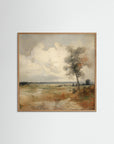 Soft Neutral Field Landscape Art Print Oak Nature No border