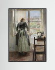 Seamstress by the Window Art Print Black Wood No border