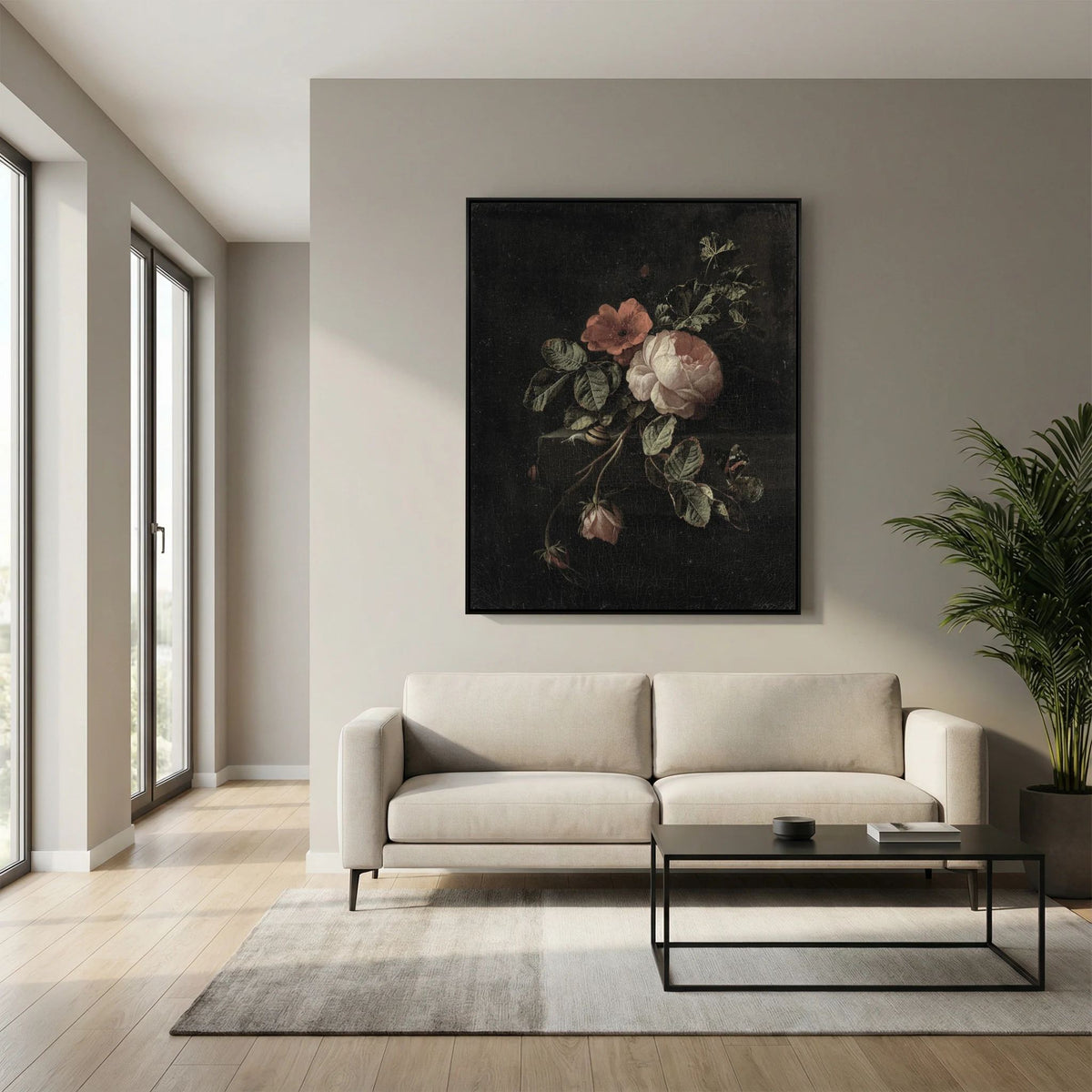 Vintage Floral Canvas Wall Art | Moody Botanical Flower Painting