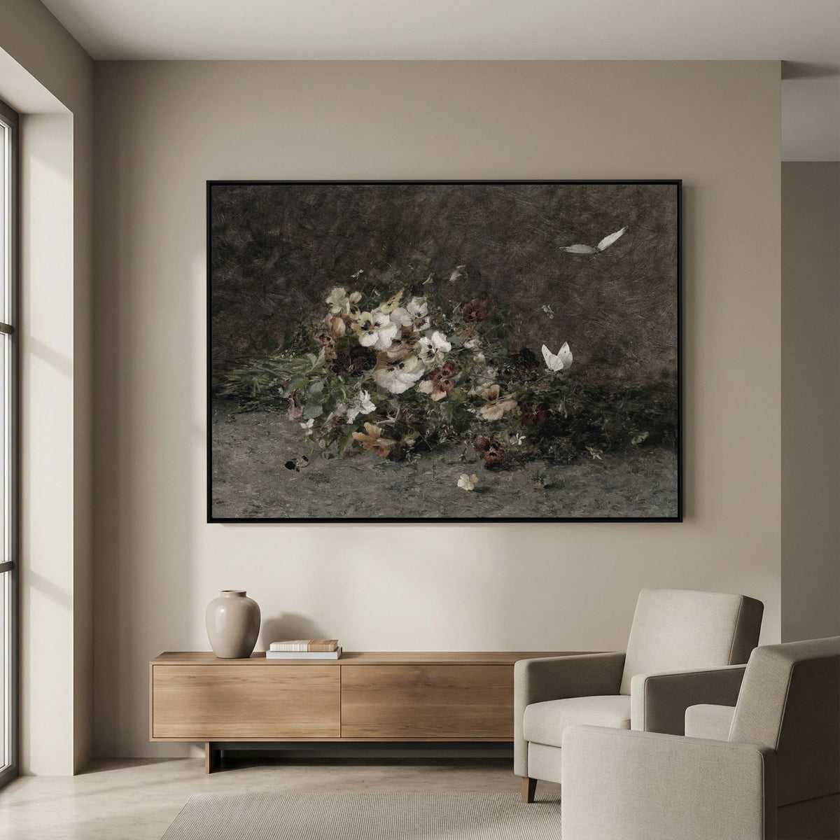 Moody Vintage Floral Canvas Wall Art | Dark Botanical Still Life Painting