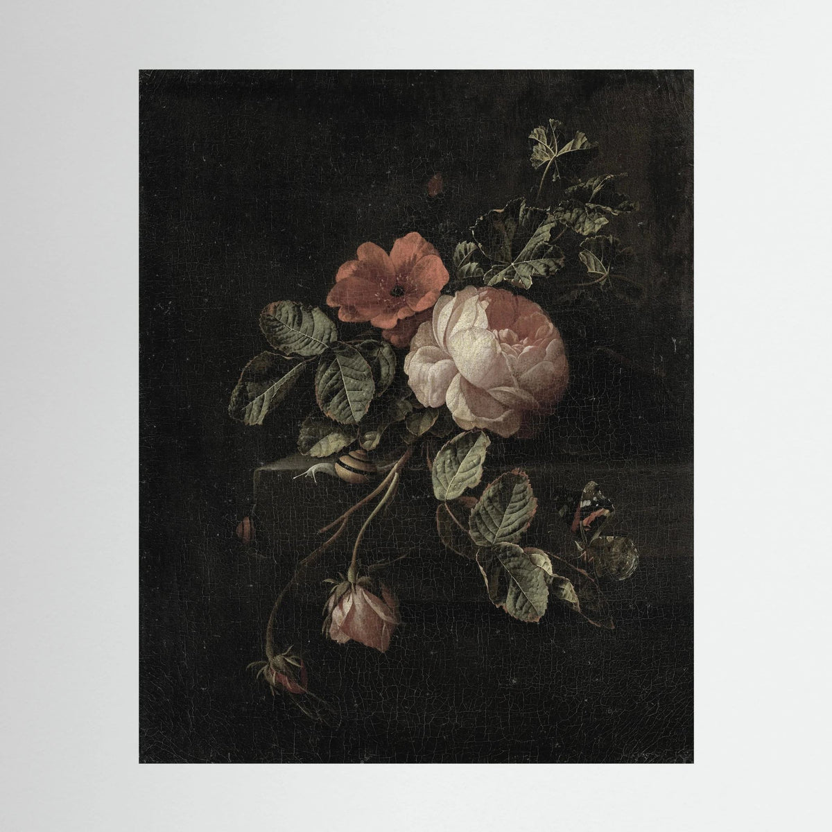 Vintage Floral Canvas Wall Art | Moody Botanical Flower Painting