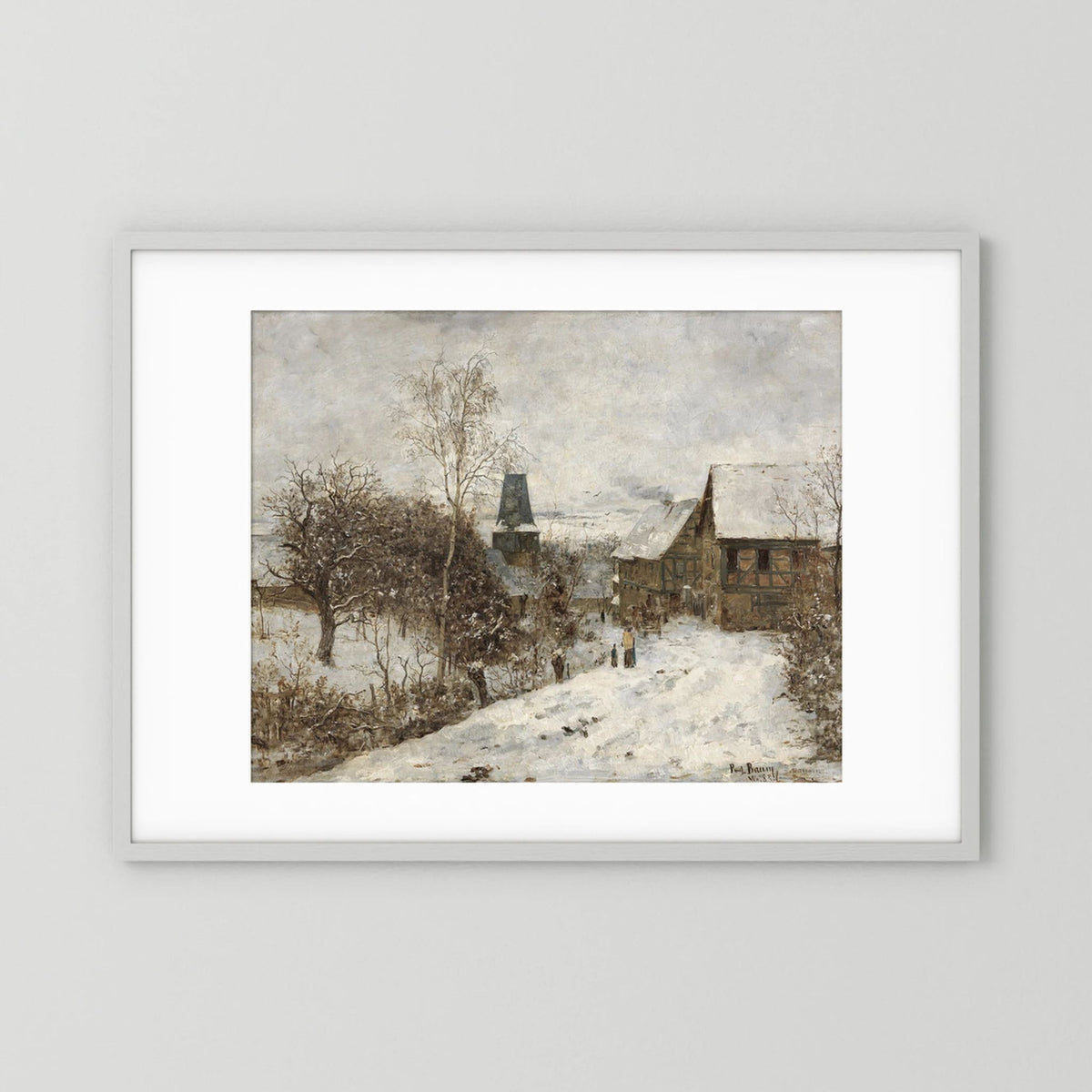 Vintage Snowy Village Art Print