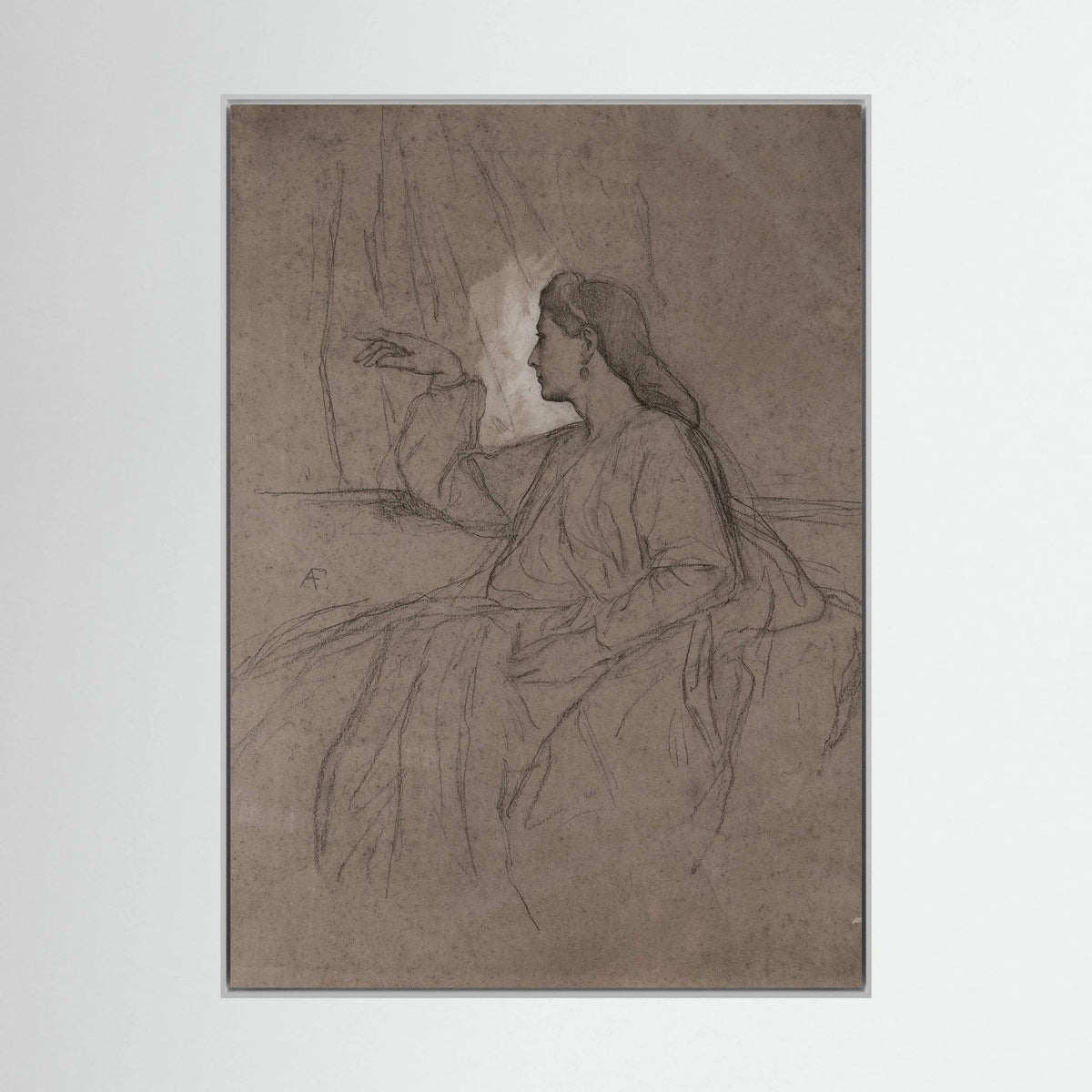 Vintage Woman Figure Sketch Canvas Wall Art | Neutral Figurative Drawing
