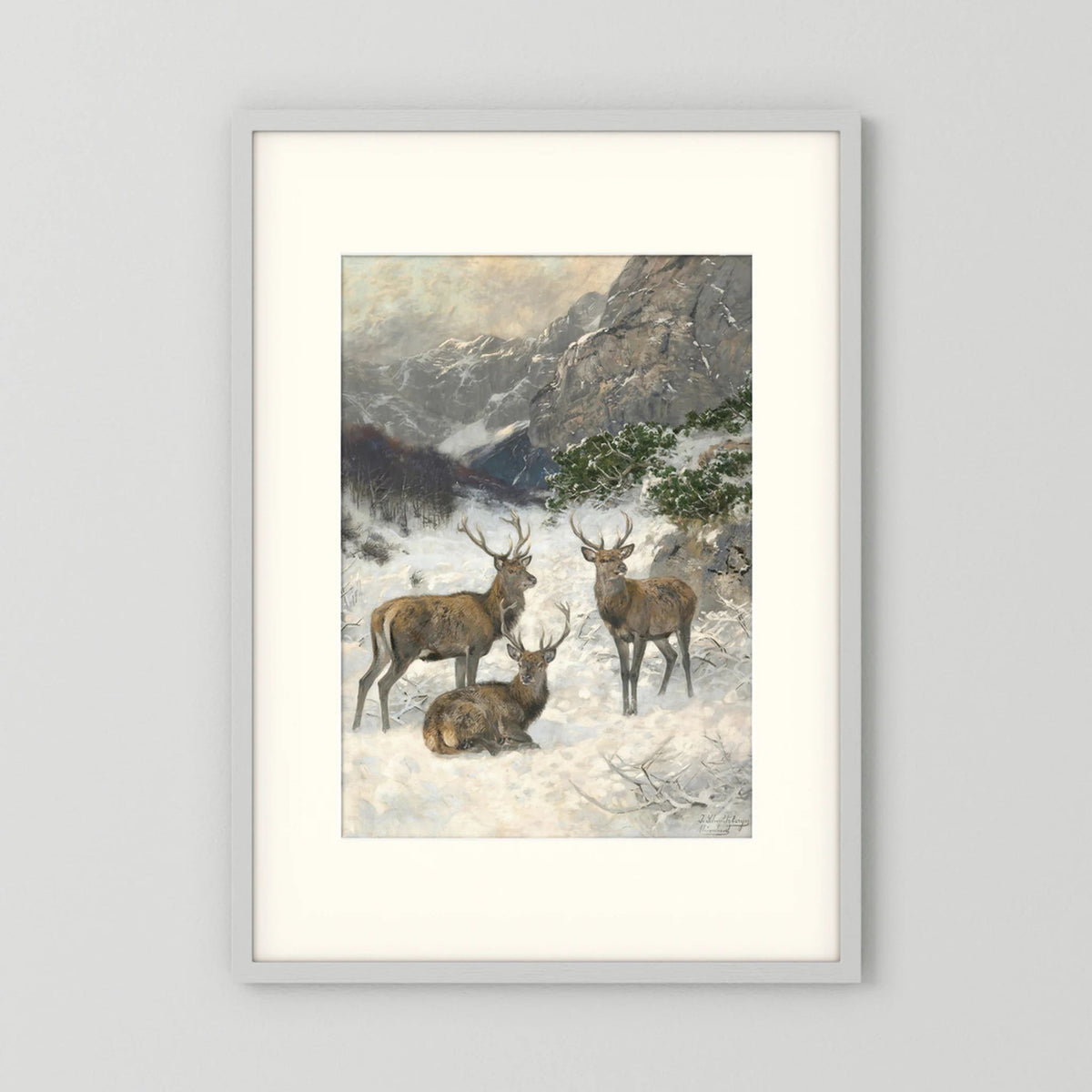Vintage Deer in Snow Art Print