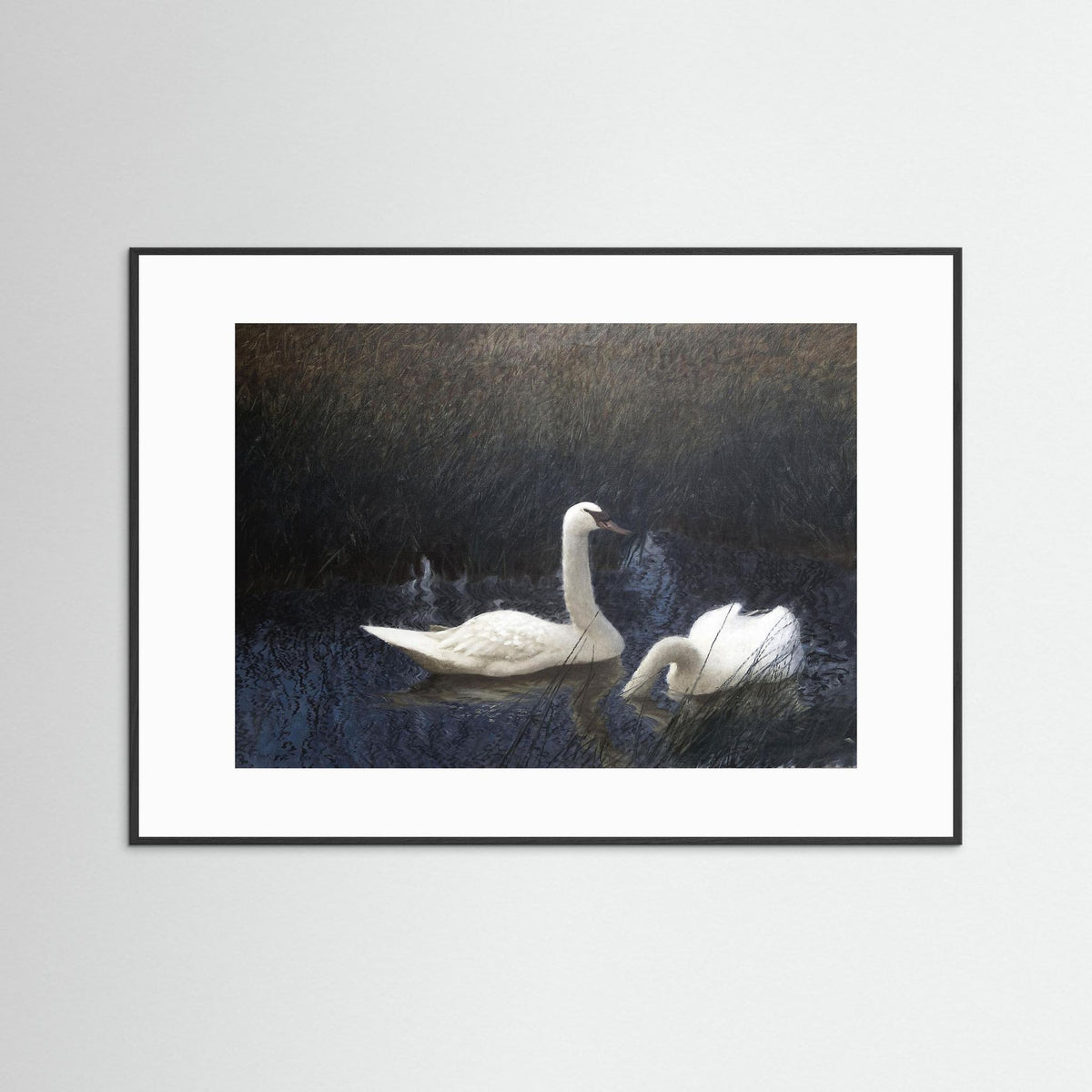 Vintage Swan Lake Art Print | Soft Neutral Wall Decor Black Wood White