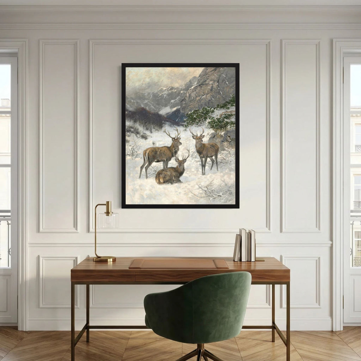 Vintage Deer in Snow Art Print
